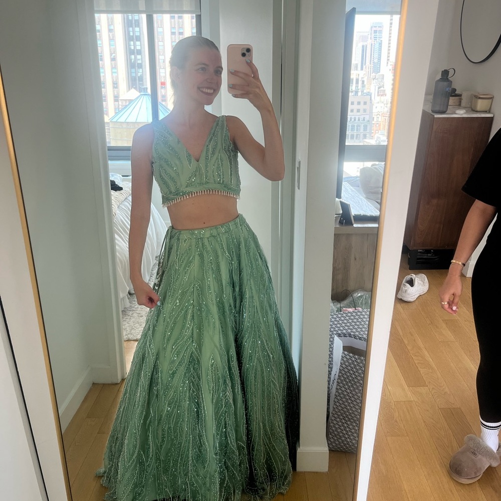 Sage Green 3 Piece Lehenga - Picture 2 of 6